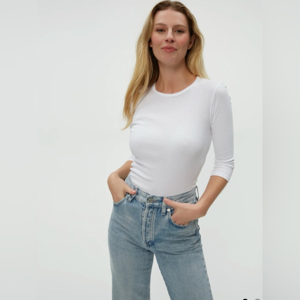 💫Michael Stars Women’s Dakota 3/4 Sleeve White Top, One Size, EUC